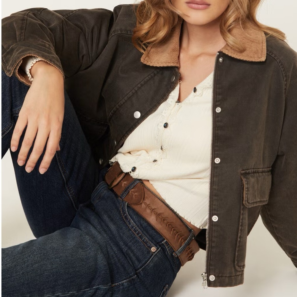 Stoosh Dark Brown Jacket with Tan Corduroy Collar
